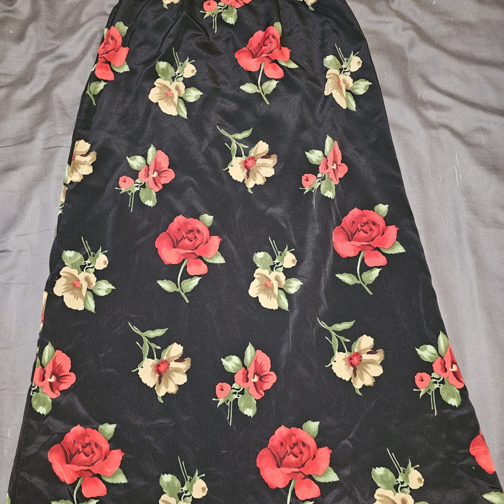 NWOT Polo Ralph Lauren Black Maxi Skirt with Red and Cream Floral Design